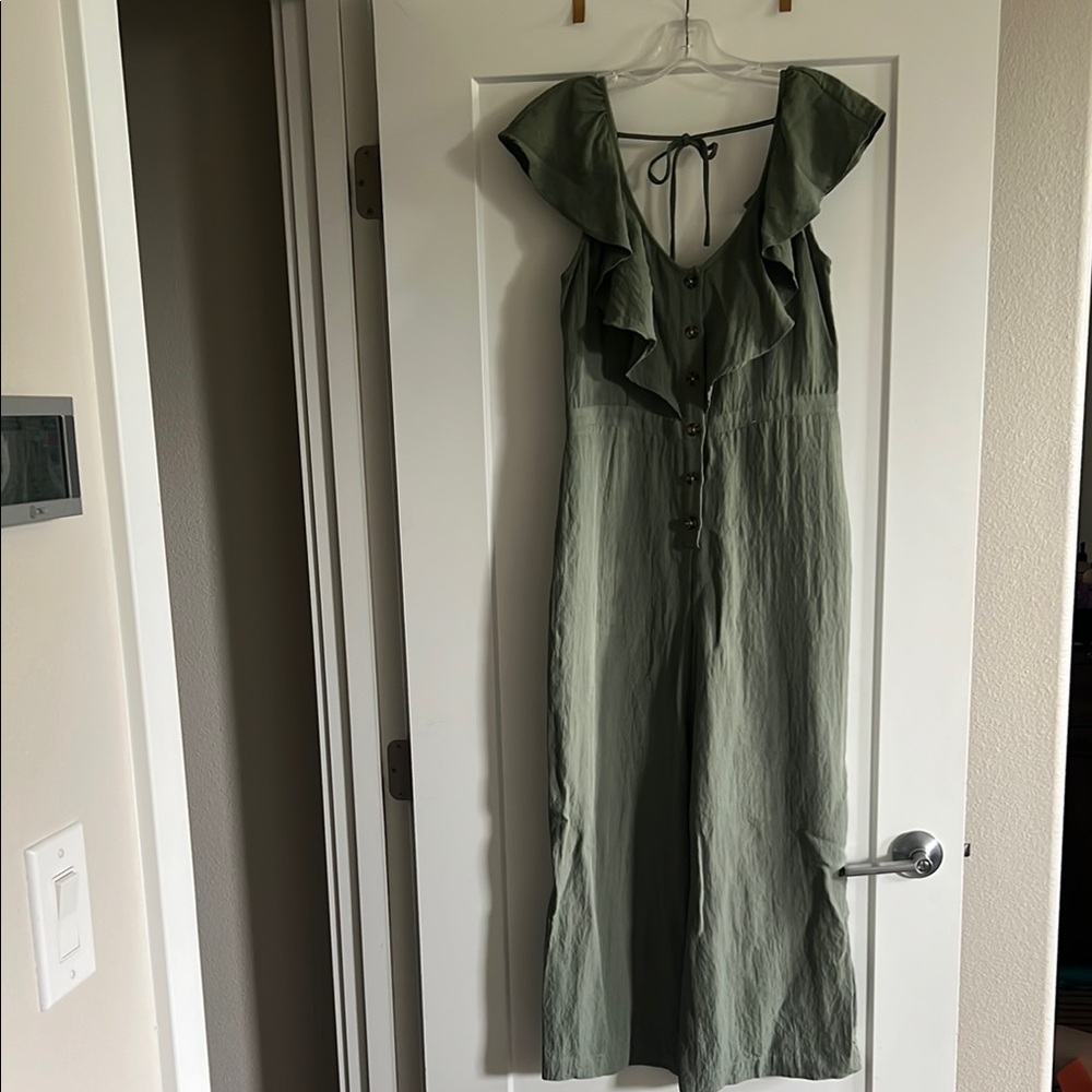 June & Hudson Green Ruffle Jumpsuit